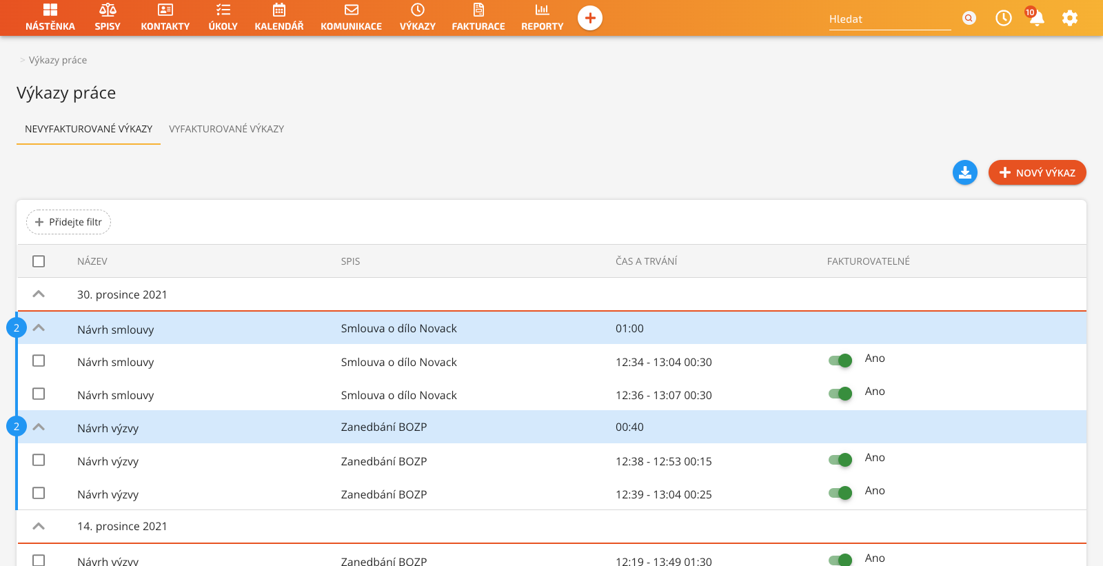 Timesheets of the NOT INVOICED work